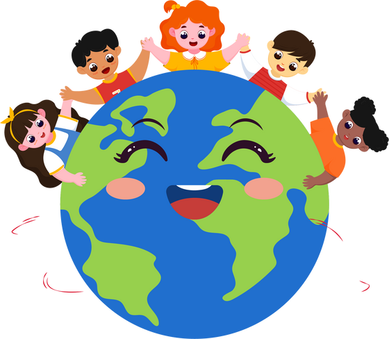 Cartoon Children Protecting the Earth 