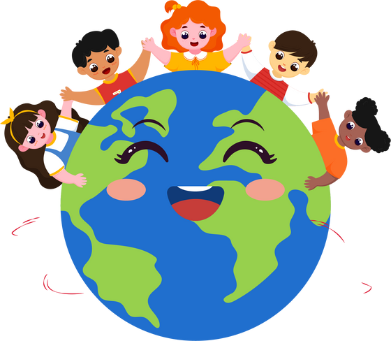 Cartoon Children Protecting the Earth 